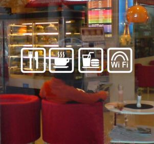 Wifi Sign Sticker for Coffee Bar Tea Shop Fast Food Restaurant Window Decal, White