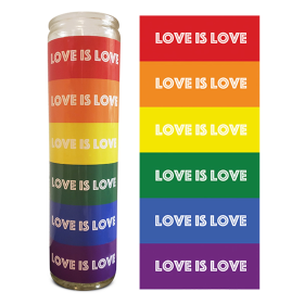 Love is Love Rainbow LGBTQ Pride Candle - 8" White, Unscented, Glass