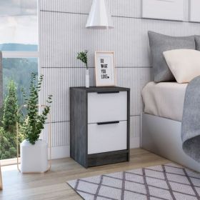 Nightstand Cervants, Two Drawers, Metal Handle, Smokey Oak / White Finish