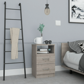 Nightstand Olienza, Two Drawers, One Shelf, Light Gray Finish