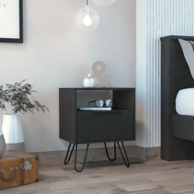 Nightstand Skyoner, Single Drawer, Hairpin Legs, Black Wengue Finish