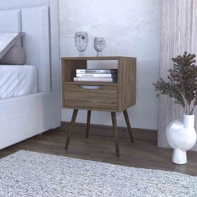 Nightstand Fugaz, Open Shelf, Single Drawer, Dark Walnut Finish