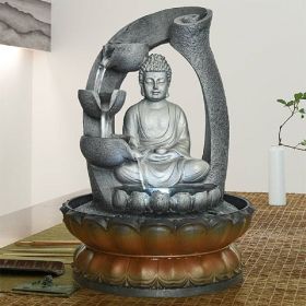 11 inche Buddha Fountain Fengshui Indoor Tabletop Decorative Waterfall Kit with Submersible Pump for Office and Home Decor