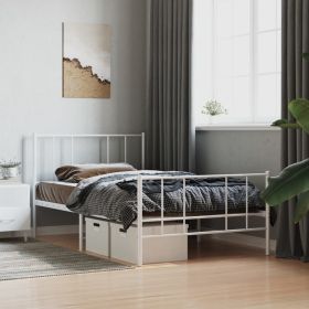 Metal Bed Frame without Mattress with Footboard White 39.4"x74.8" (Color: White)