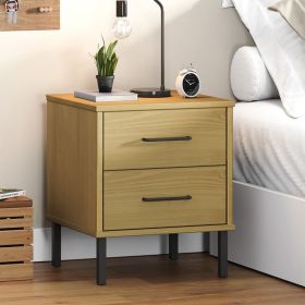 Bedside Cabinet with Metal Legs Brown Solid Wood Pine OSLO (Color: Brown)