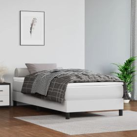 Bed Frame without Mattress White Twin Faux Leather (US Only) (Color: White)